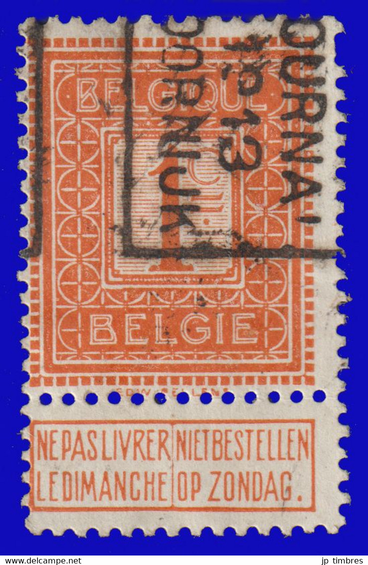 COB N° 108 - Cat. 2185 (Position B) TOURNAI 1913 DOORNIJK - Typografisch 1912-14 (Cijfer-leeuw)