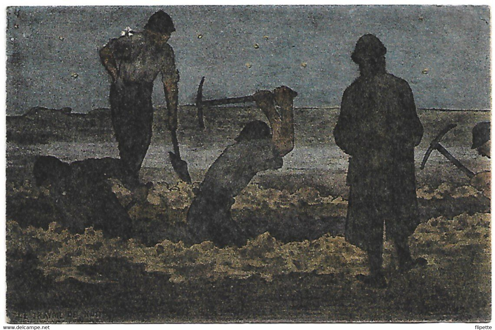 L220A451 - Dessin De Soldats "le Travail De Nuit" - Soldats Creusant Les Tranchées - GABARD - GF&VN - War 1914-18