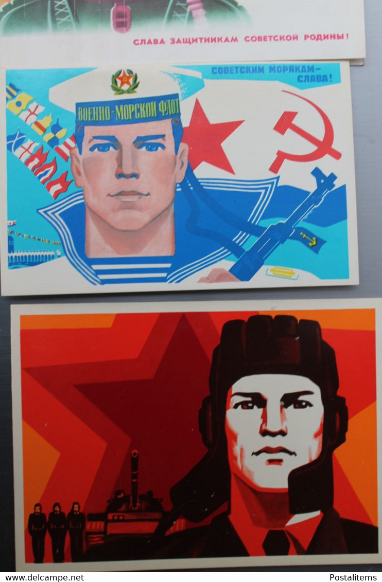 16832  Three Soviet Patriotic Postcards. Happy Tankmen, Sailor, Pilot Day! - Heimat