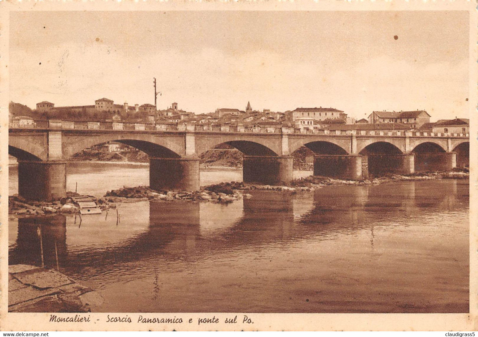 1596"MONCALIERI-SCORCIO PANORAMICO E PONTE SUL PO" 1939 - Moncalieri