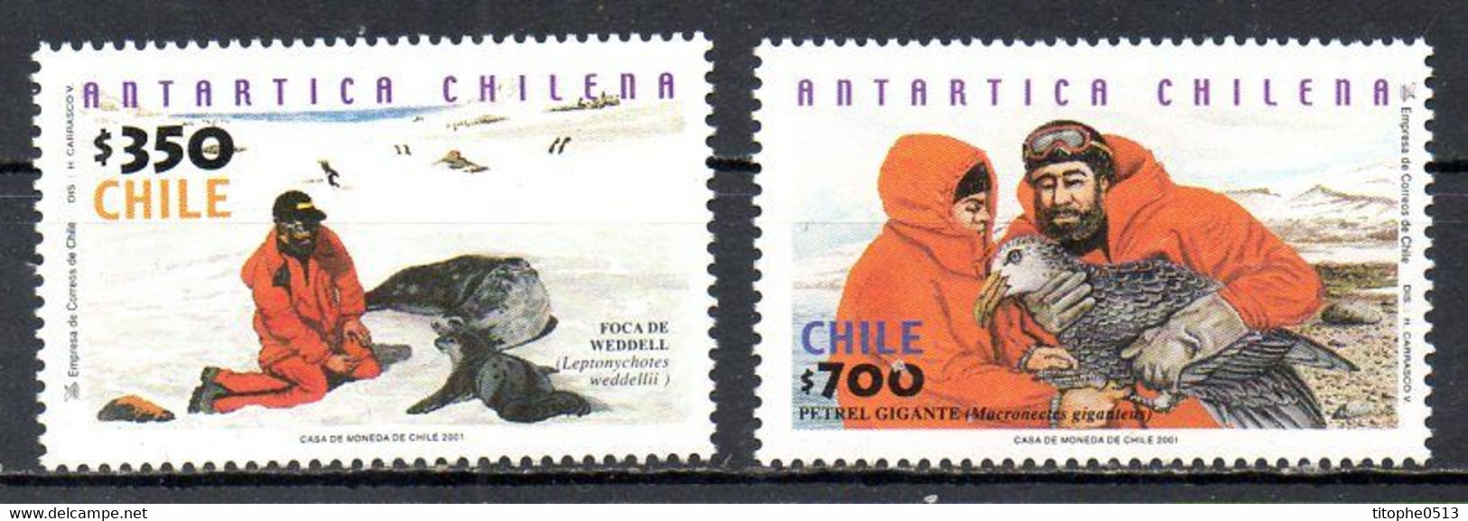 CHILI. N°1596-7 De 2001. Scientifiques Avec La Faune Antarctique. - Research Programs