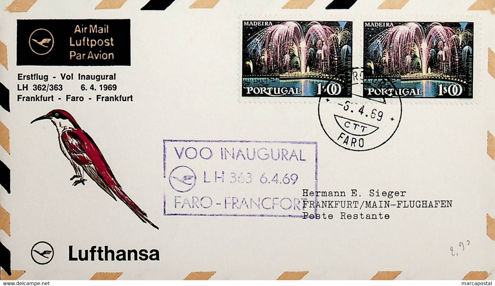 1969 Portugal First Lufthansa Flight Faro - Frankfurt - Altri & Non Classificati