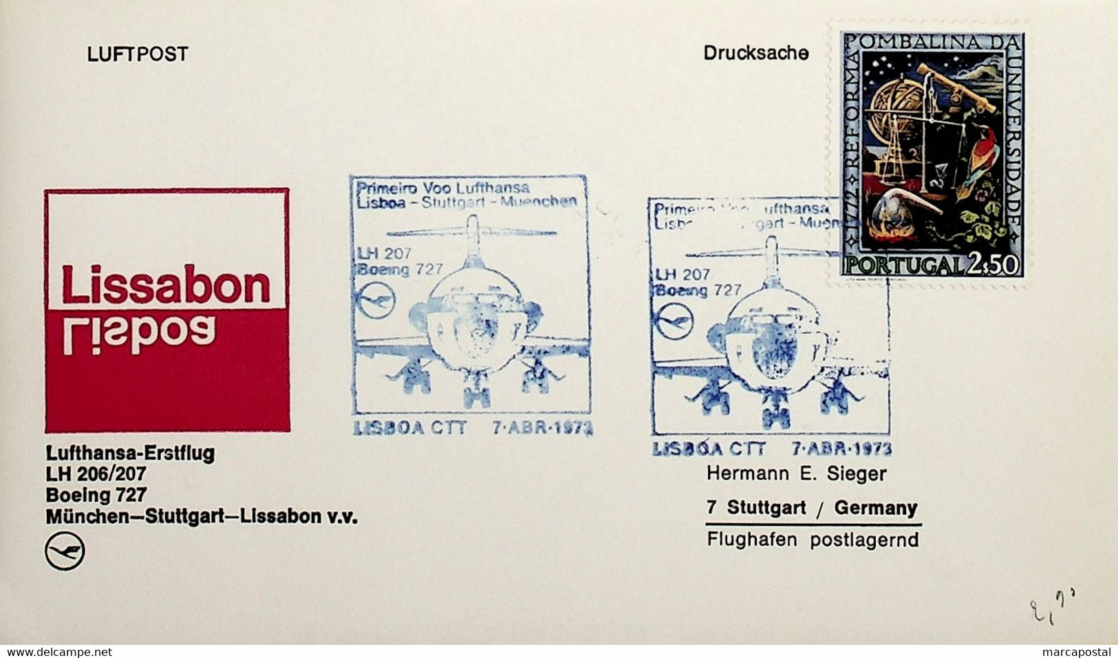 1973 Portugal First Lufthansa Flight Lisbon - Stuttgart - Munich - Otros & Sin Clasificación