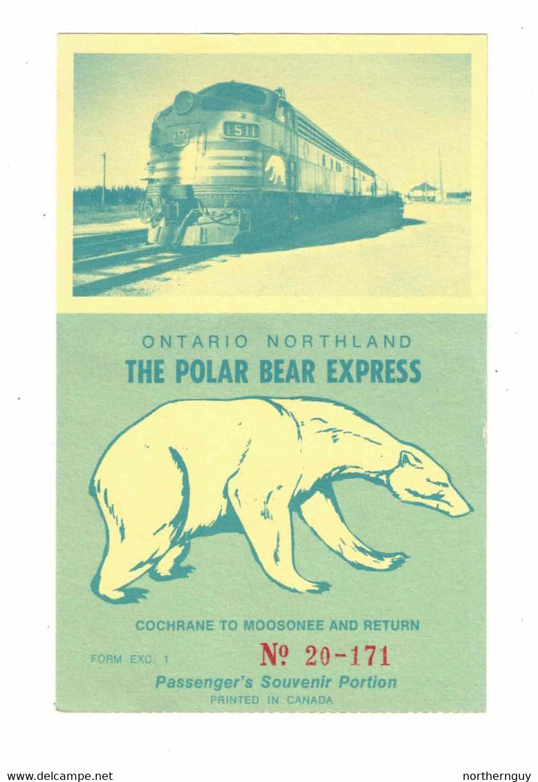 Ontario Northland Polar Bear Express Souvenir Portion Of TICKET, Cochrane To Moosonee, Northern Ontario - Autres & Non Classés