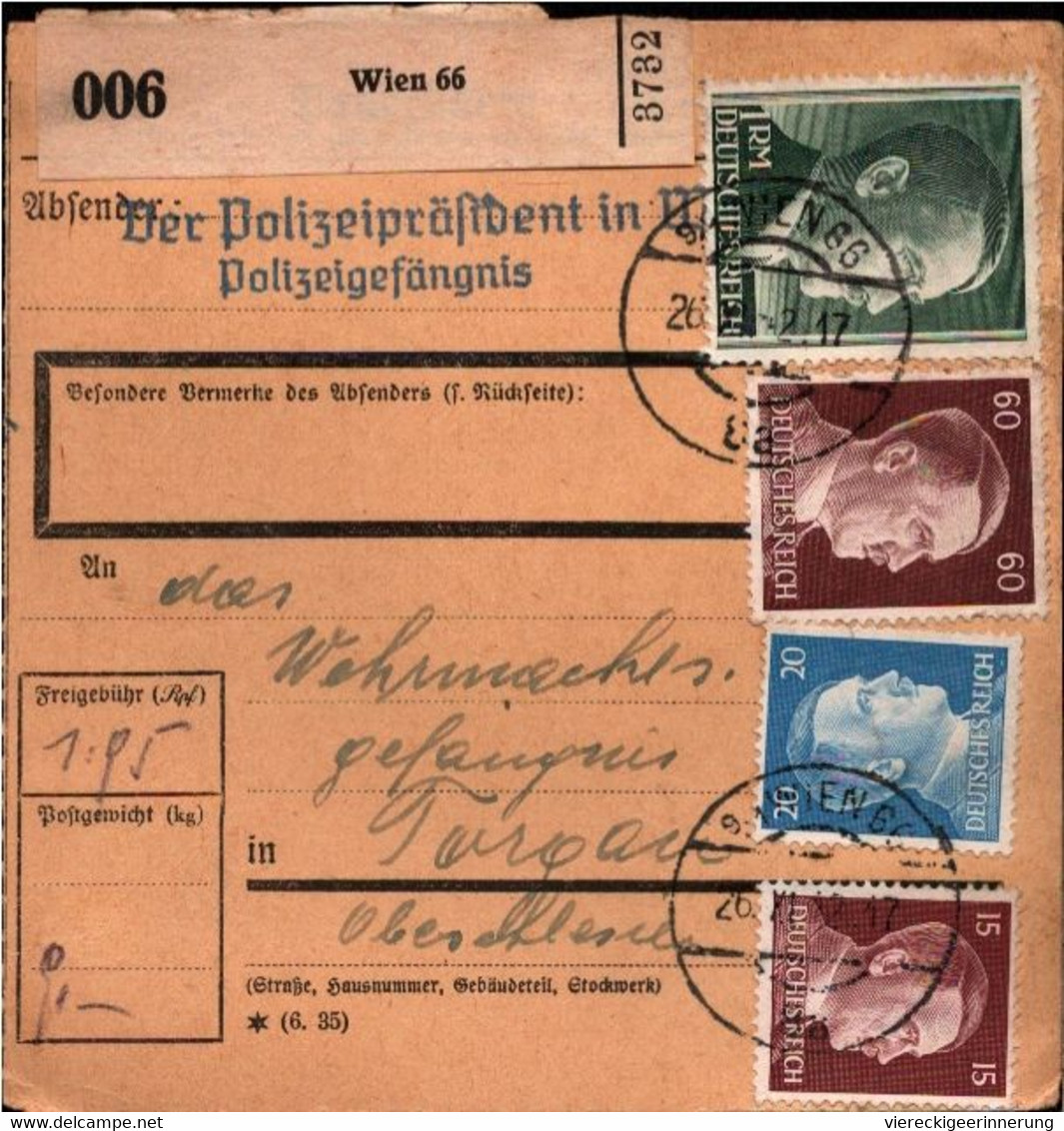 ! 1942 Wien 66, Österreich Nach Torgau, Gefängnis, Paketkarte, Deutsches Reich, 3. Reich - Brieven En Documenten