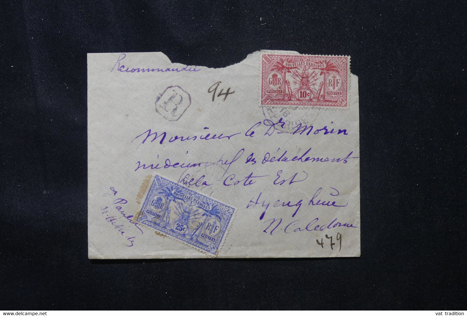 NOUVELLES HÉBRIDES - Enveloppe En Recommandé De Vila Pour La Nouvelle Calédonie En 1918 - L 76173 - Storia Postale