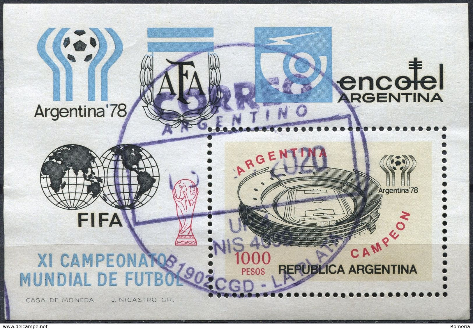 Argentine - 1978 - Yt BF 78 - Coupe Du Monde De Football - Obl. - Blocks & Sheetlets