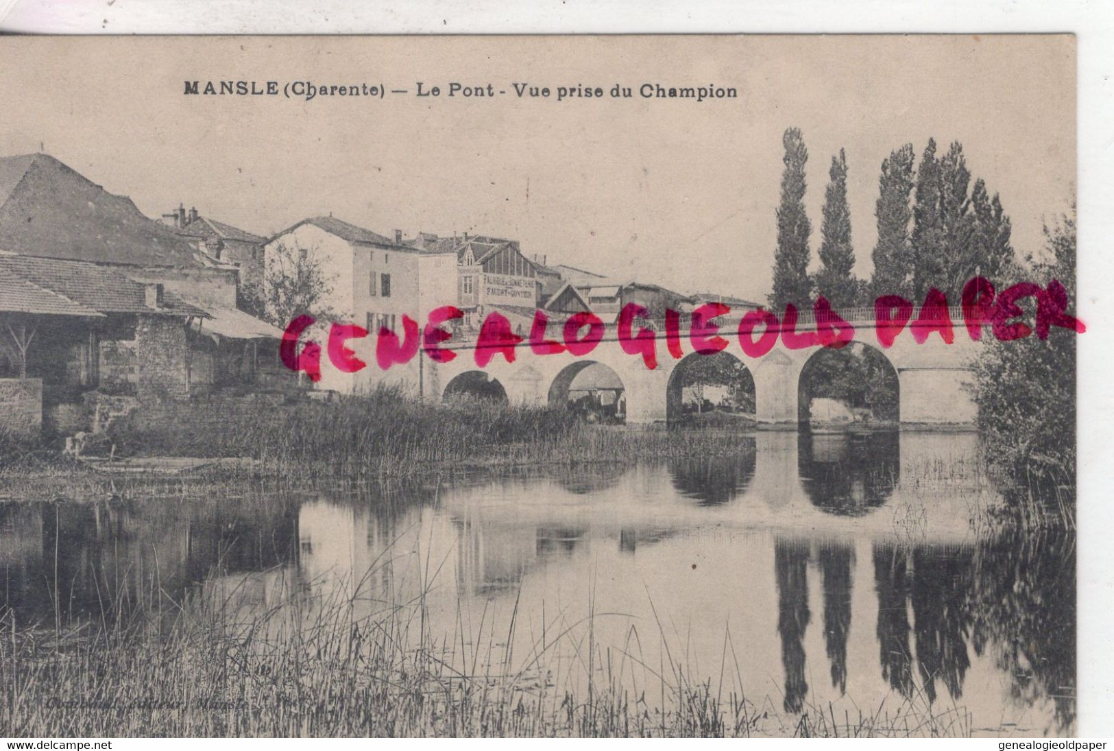 16 - MANSLE -LE PONT - VUE PRISE DU CHAMPION - EDITEUR COMBAUD  1913 - CHARENTE - Mansle