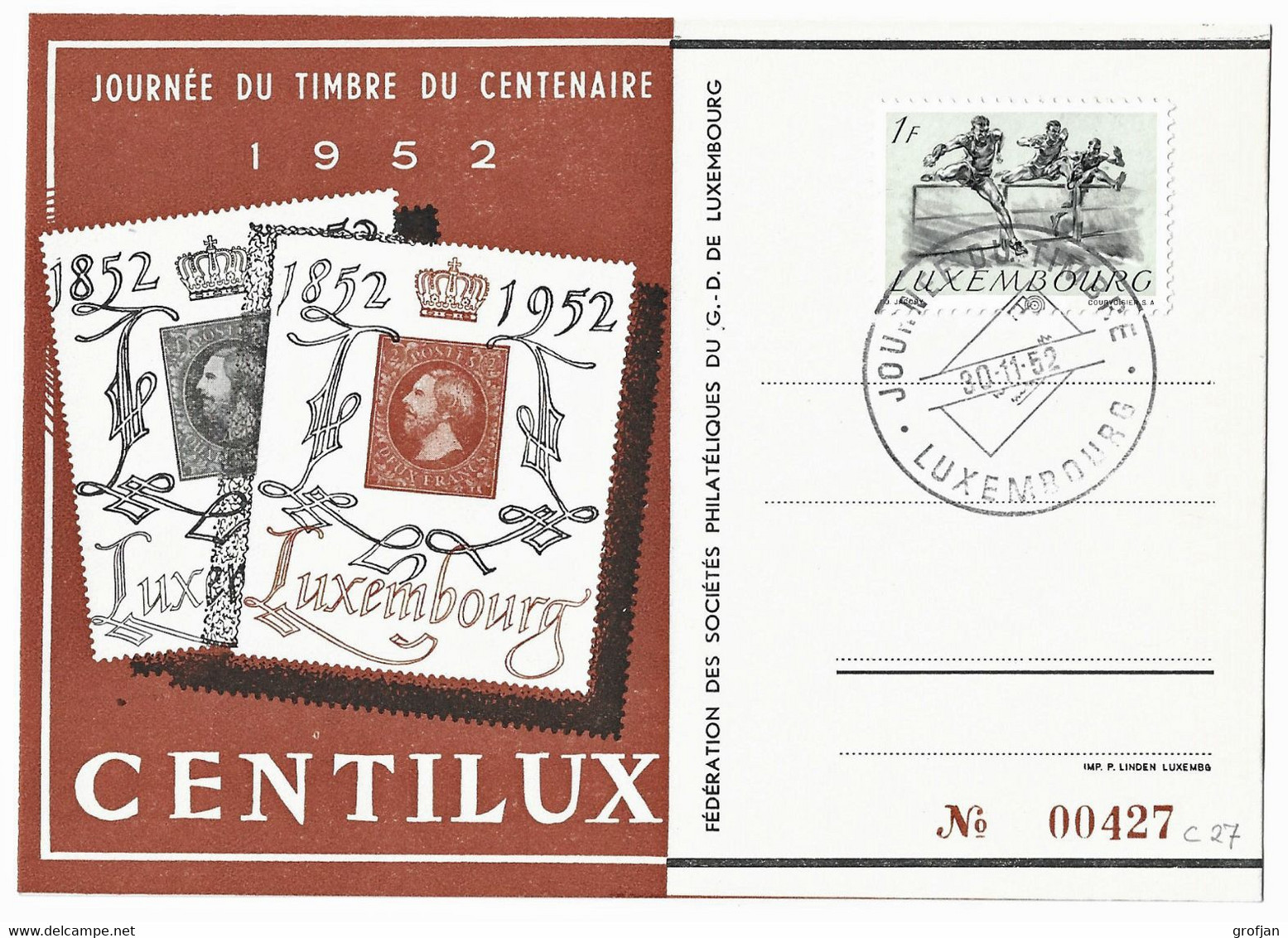 Journée Du Timbre - Centilux - 1952 - FSPL - Maschinenstempel (EMA)