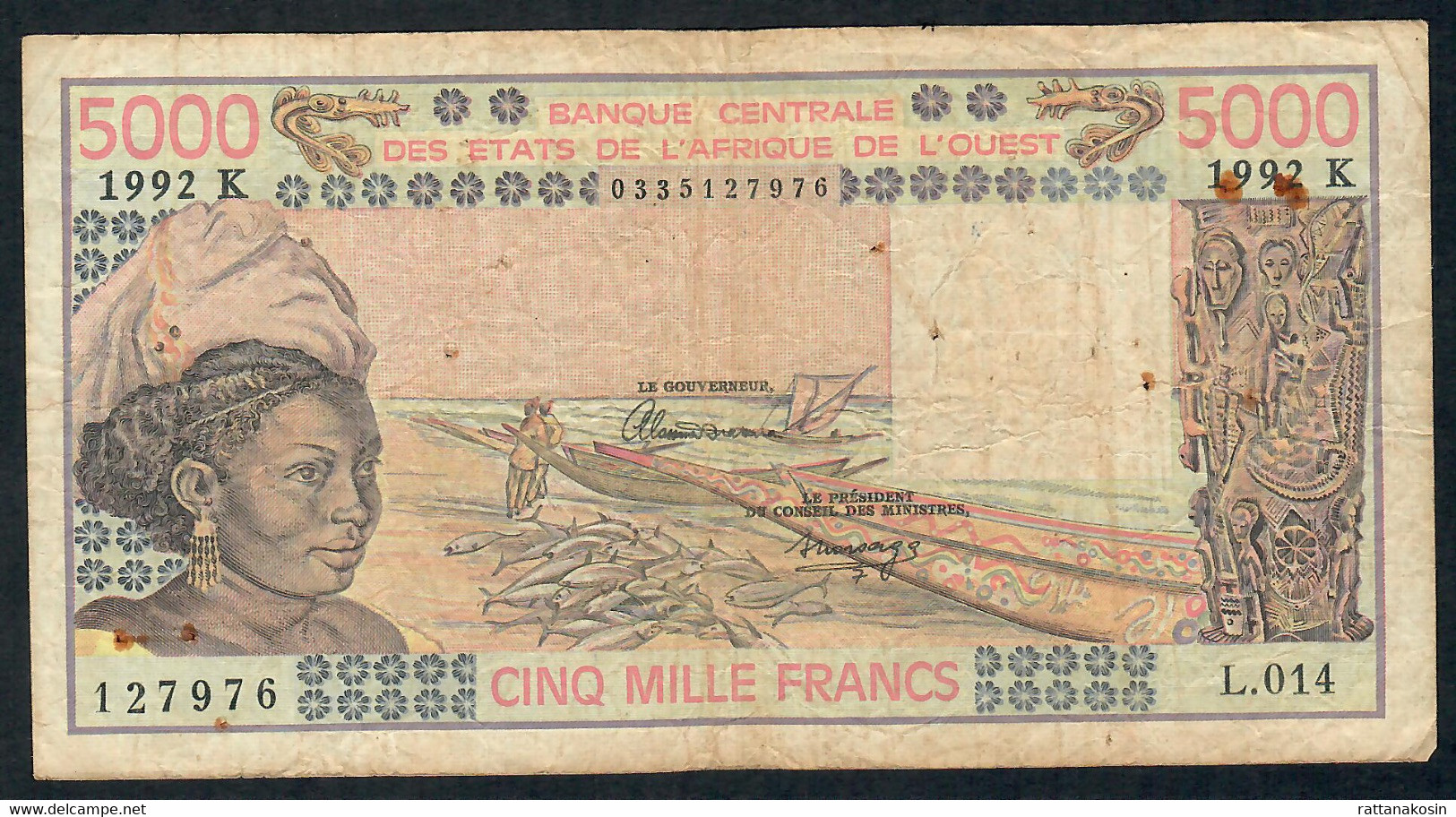 W.A.S. LETTER K = SENEGAL  P708Kq 500 FRANCS 1992  Sign.23    FINE. - États D'Afrique De L'Ouest