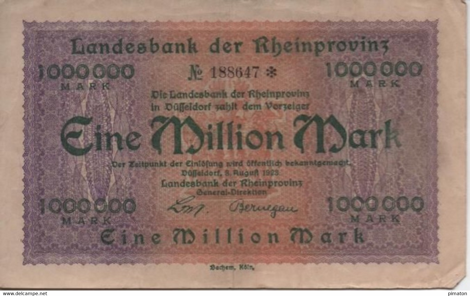 Landesbank Der Rheinprovinz   1000 000 Mark  1923 - Ohne Zuordnung