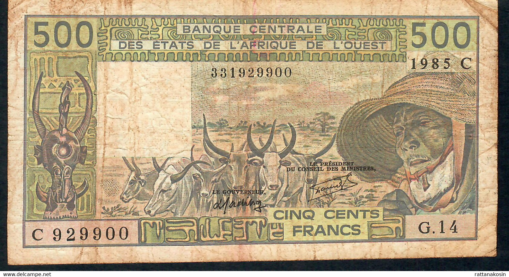 W.A.S. LETTER C = BURKINA FASO  P306Ch 500 FRANCS 1985  Sign.19   FINE - West African States