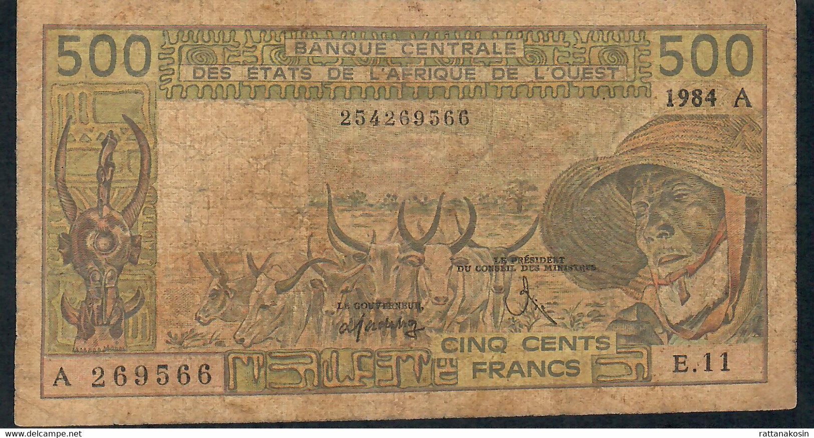 W.A.S. LETTER A = IVORY COAST  P101Af 500 FRANCS 1984  Sign.18   FINE - Stati Dell'Africa Occidentale