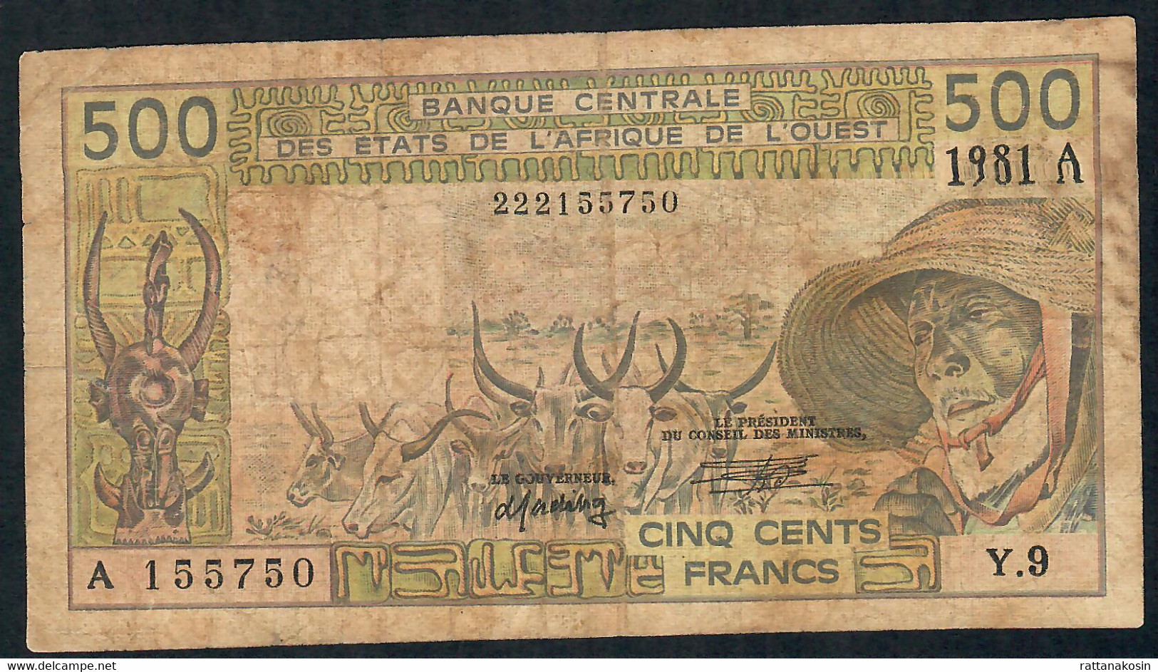 W.A.S. LETTER A = IVORY COAST  P101Ab1 500 FRANCS 1981  Sign.15   FINE - West African States