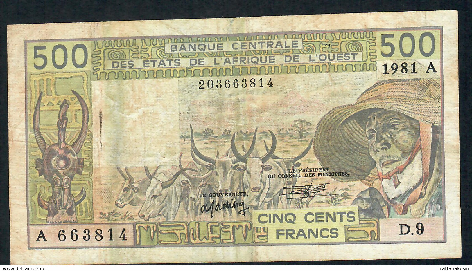 W.A.S. LETTER A = IVORY COAST  P101Ab1 500 FRANCS 1981  Sign.15   VF - West African States