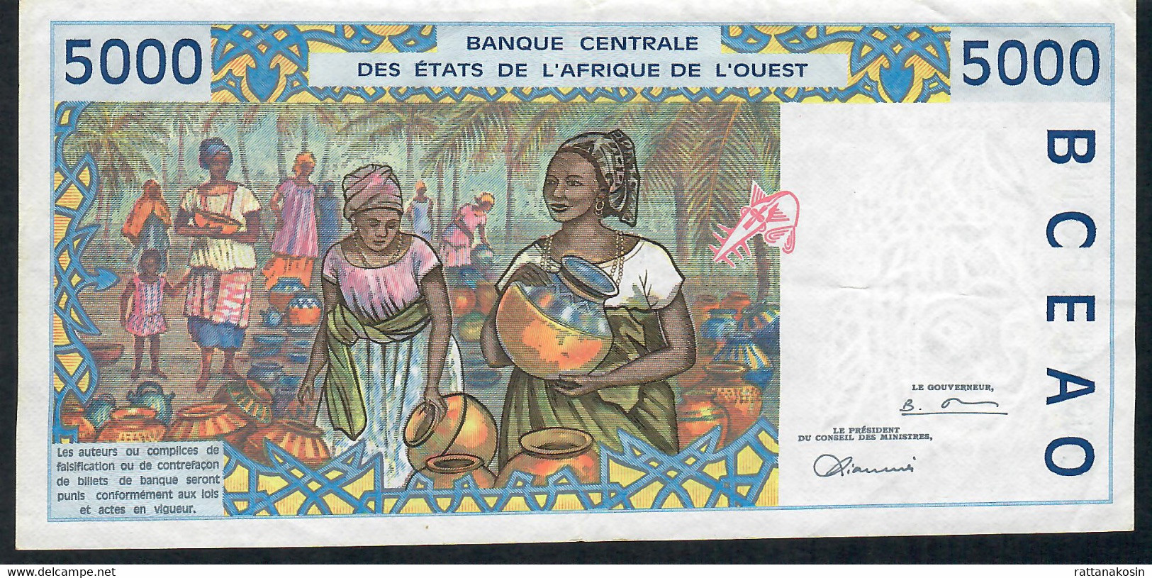 W.A.S. LETTER A = IVORY COAST  P110Af 5000 FRANCS (19)97  Sign.28   VF    NO P.h. - West African States