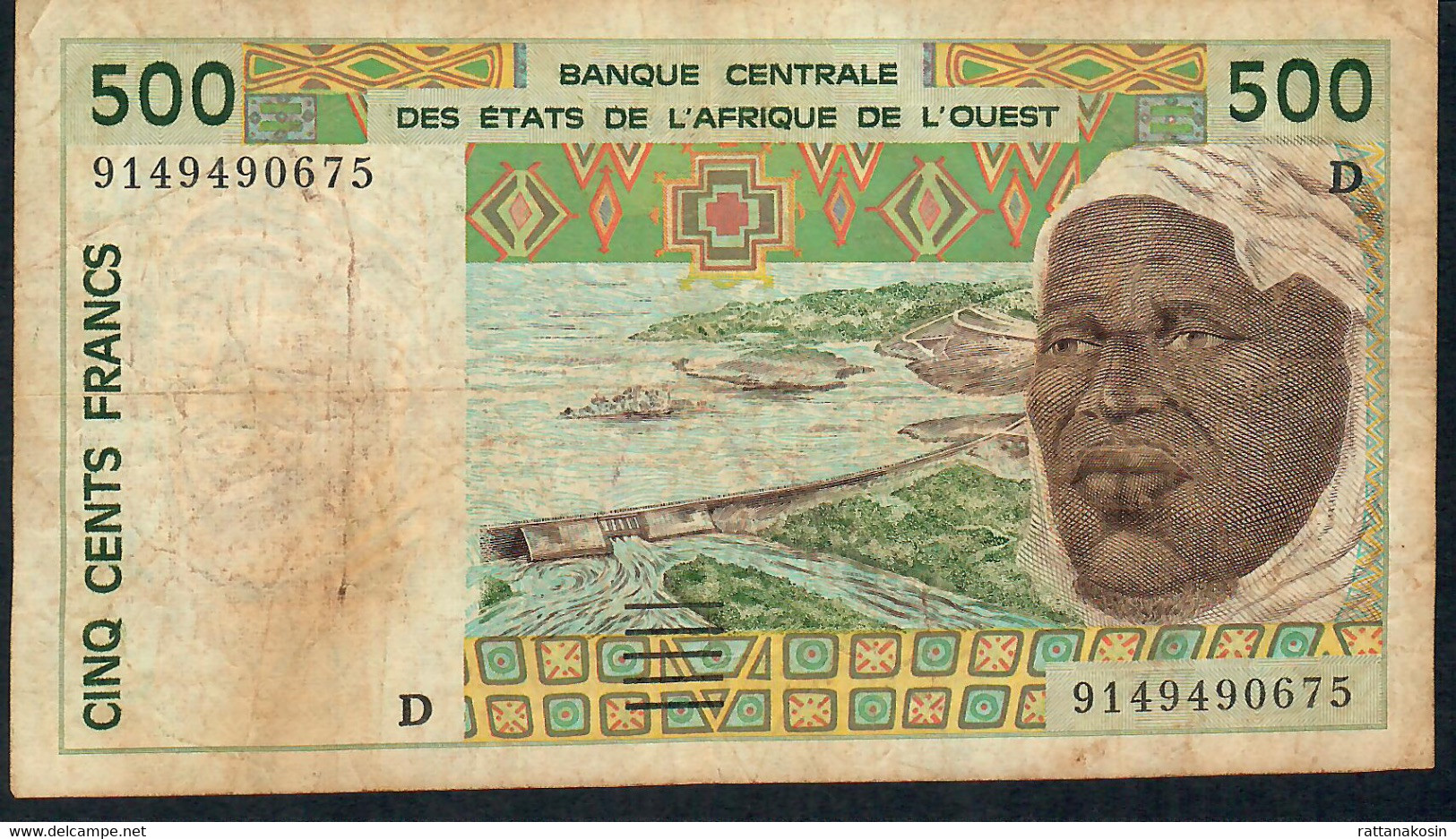 W.A.S. LETTER D = MALI P410Da 500 FRANCS (19)91  FIRST DATE Sign.22   F-aVF    NO P.h.! - West African States