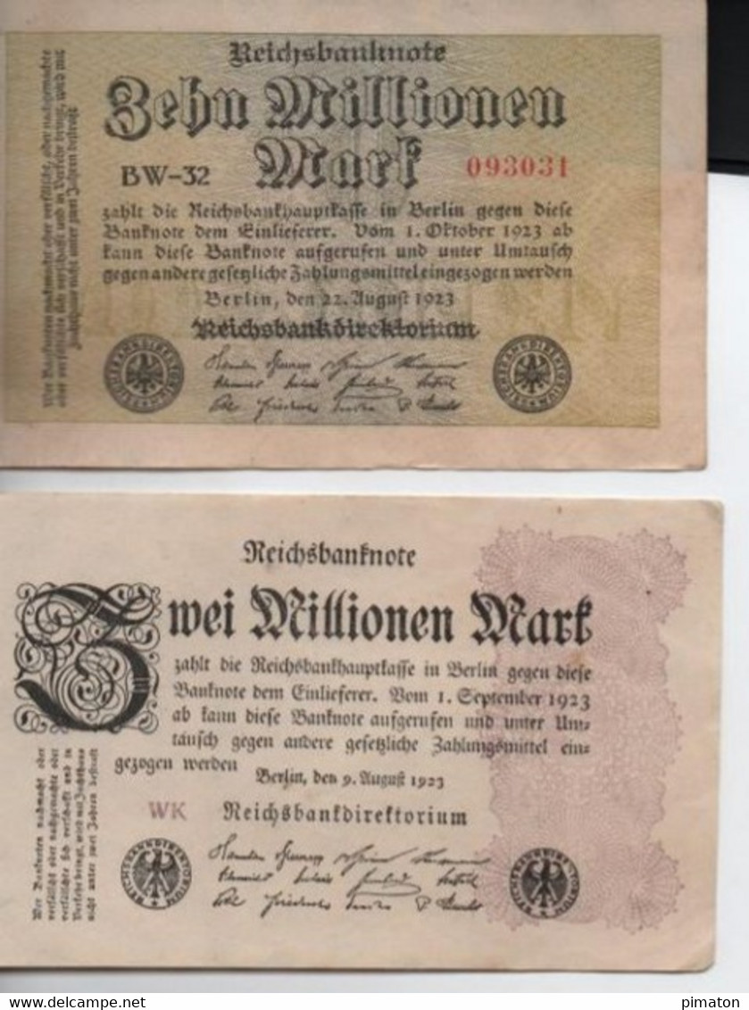 Zwei Millionen    Mark 22 - 8 - 1923 Et Zehn Millionen Mark  22 - 8  -1923 - 2 Miljoen Mark