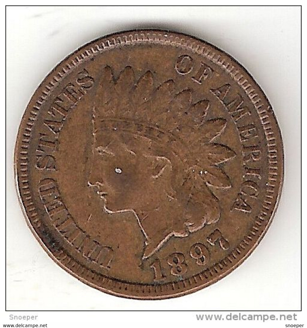 *usa 1 Cent 1897    Km 90a   Vf+(xf+ With Spot) - 1859-1909: Indian Head