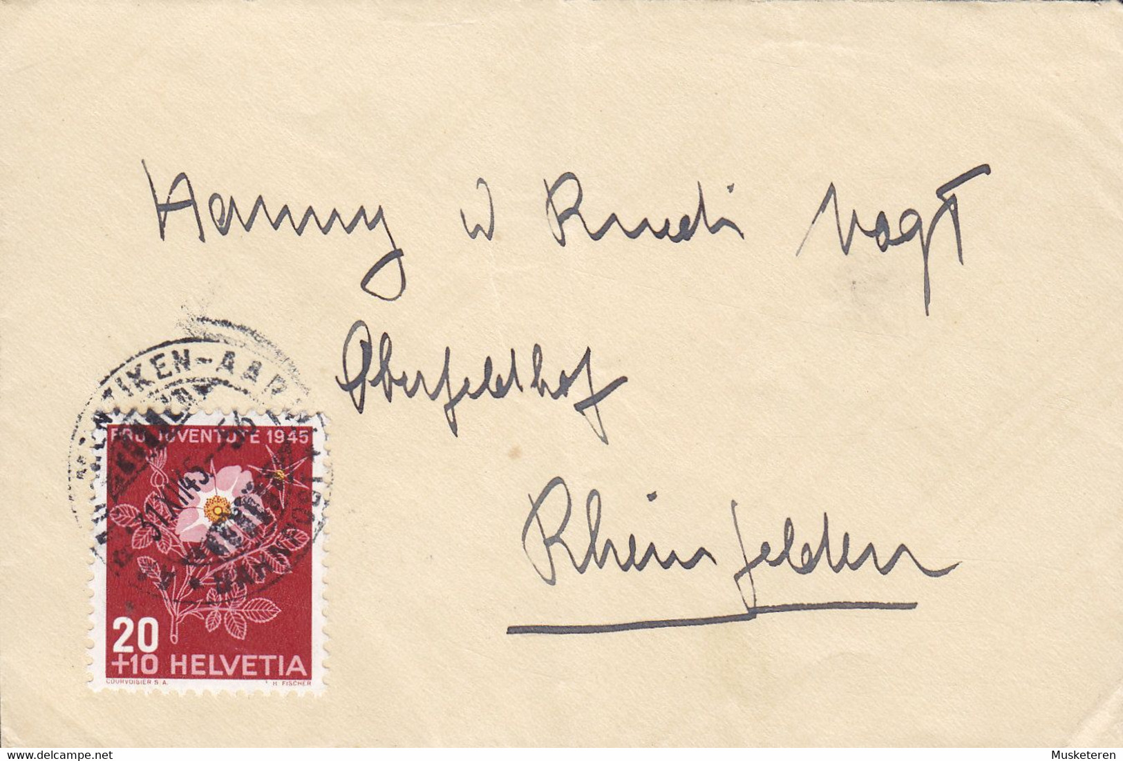 Switzerland AARBAD-MENZIKEN-AARGAU BAHNPOST 'Petite' 1945 Cover Brief RHEINFELDEN Pro Juventute Stamp - Other & Unclassified