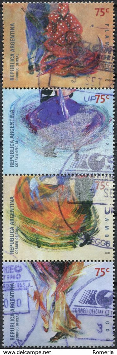 Argentine - 2001 - Yt 2278/2281 - Danses Typiques - Les 4 Timbres De La Feuille  Sans Les Marges - Obl. - Gebraucht