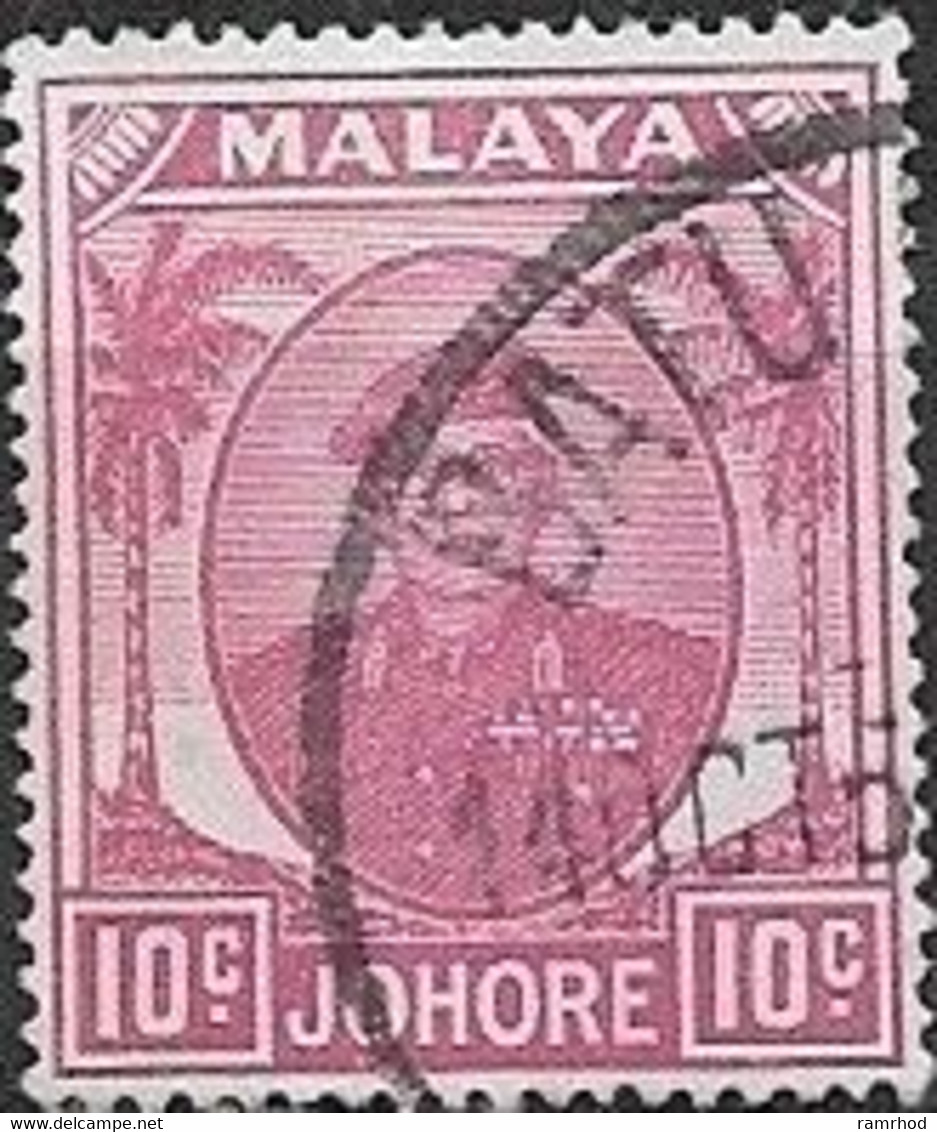 JOHORE 1949 Sultan Sir Ibrahim - 10c - Mauve FU - Johore