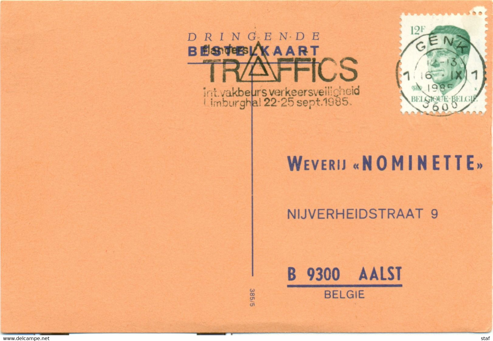 Traffics Int. Vakbeurs Verkeersveiligheid  Limburghal 22-25 Sept. 1985 - Vlagstempels