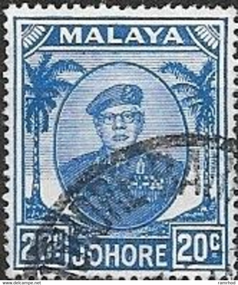 JOHORE 1949 Sultan Sir Ibrahim - 20c - Blue FU - Johore