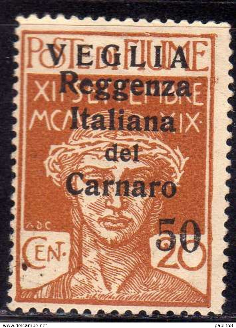 VEGLIA 1920 REGGENZA ITALIANA DEL CARNARO SOPRASTAMPATO SURCHARGED CENT. 50 SU 20c MNH - Arbe & Veglia