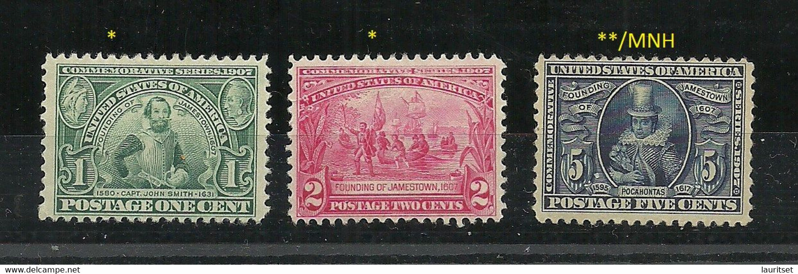 USA 1907 Michel 159 - 161 MH/MNH Light Color Shade Jamestown-Ausstellung Hampton Roads - Unused Stamps