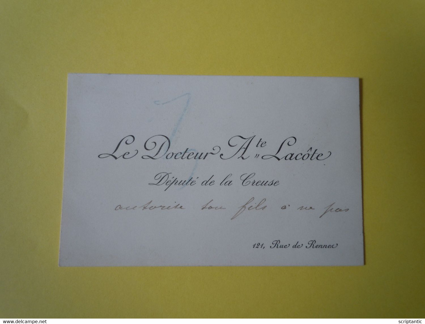 Carte De Visite Autographe Auguste LACOTE (1838-1899) Député De La CREUSE - Andere & Zonder Classificatie