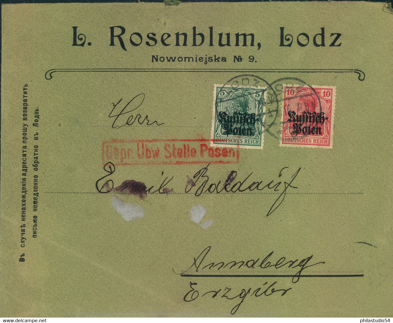 1916, Zwei Briefe Der Jüdischen Firma "L. Rosenblum, Lodz" - Otros & Sin Clasificación