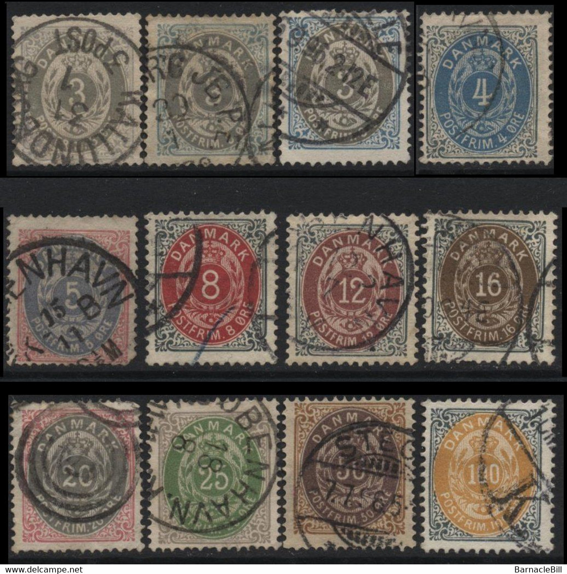 Denmark (04) 1875 Numerals Set In Ore. Used. - Otros & Sin Clasificación