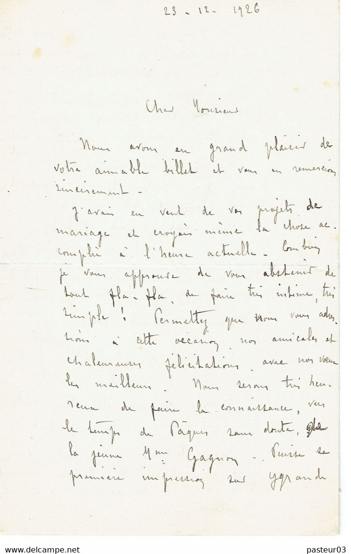 Emile GUILLAUMIN Département Allier (03) Lettre Du 23 Décembre 1926 - Altri & Non Classificati