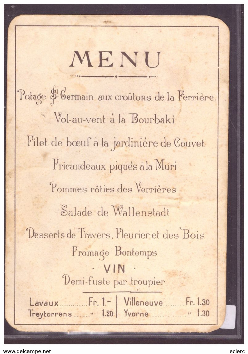 LAUSANNE - MENU DU BANQUET DU BATAILLON 26 LE 25 JANVIER 1891 A L'HOTEL DES TROIS SUISSES - ARMEE - MILITAIRE - Lausanne