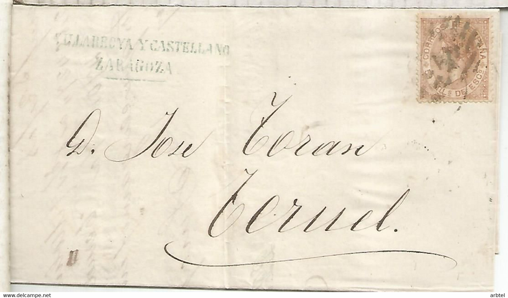 ISABEL II 1868 ZARAGOZA A TERUEL ENVUELTA COMERCIAL - Other & Unclassified