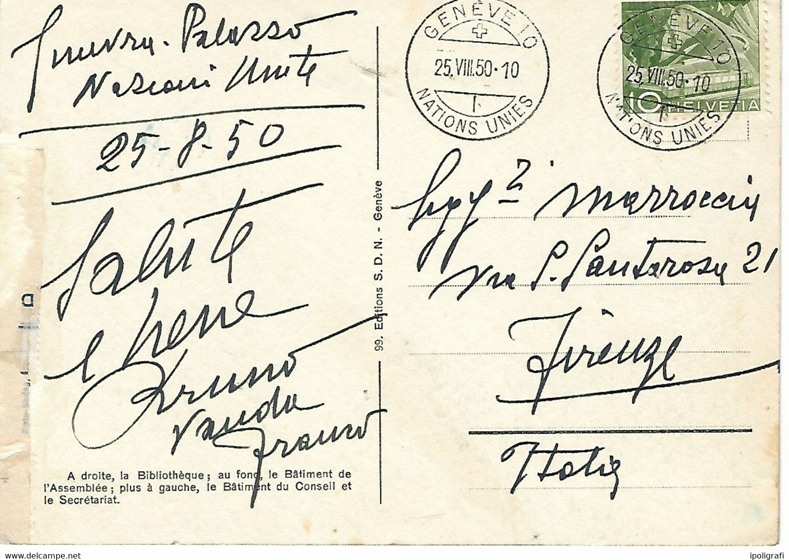 Svizzera- 1950 - Cartolina Sede ONU Ufficio Europeo Con Annullo Nazioni Unite Ginevra 10 - Autres & Non Classés