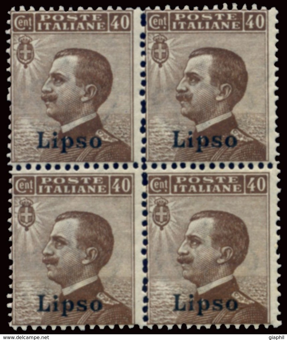 ITALIA ISOLE DELL'EGEO LIPSO 1912 40 C. (Sass. 6) QUARTINA NUOVA INTEGRA ** - Ägäis (Lipso)