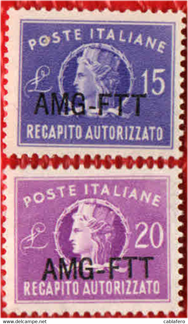 TRIESTE - AMGFTT - 1949 - 15-20 LIRE SOVRASTAMPA SU UNA RIGA - MNH - Fiscale Zegels