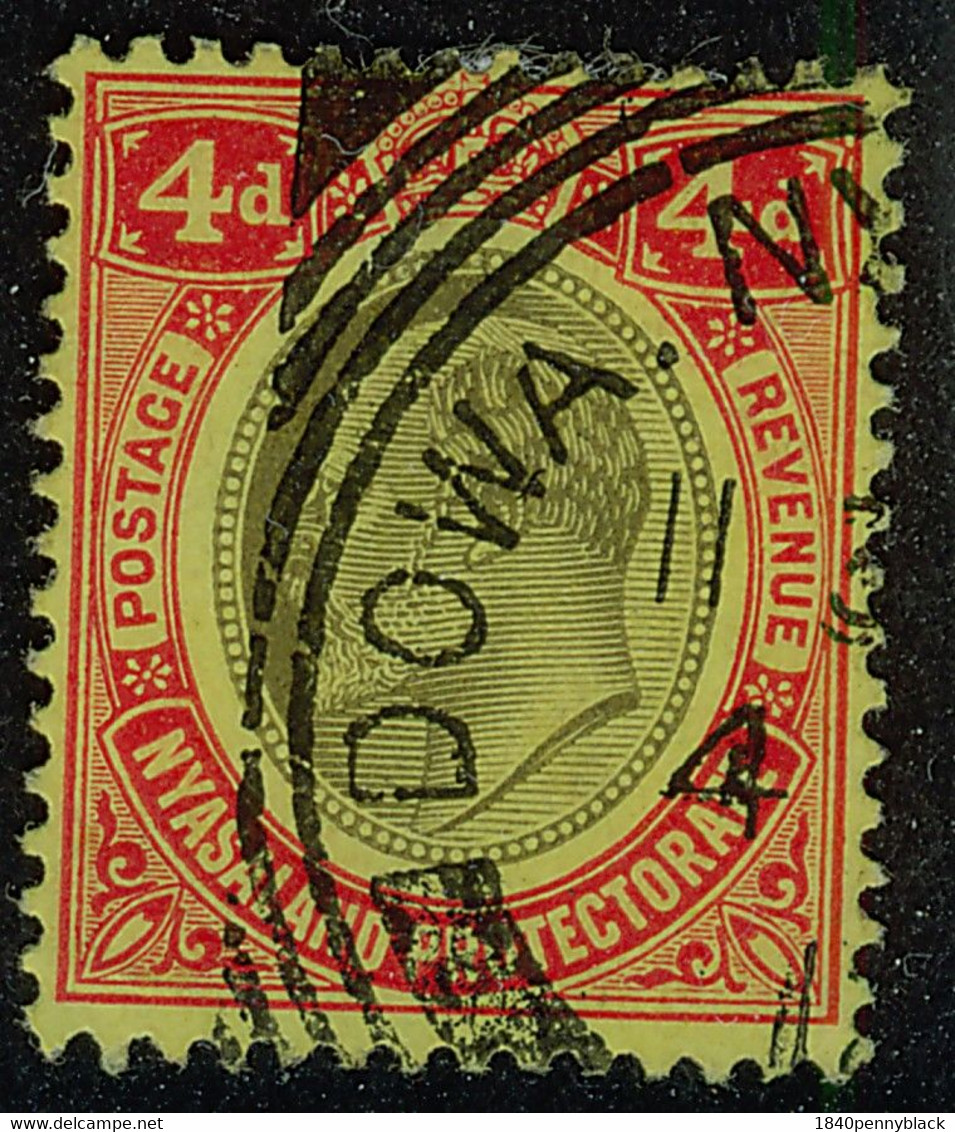 NYASALAND 1908 4d Fine Used SG 76 With DOWA Squared Circle Postmark - Nyassaland (1907-1953)