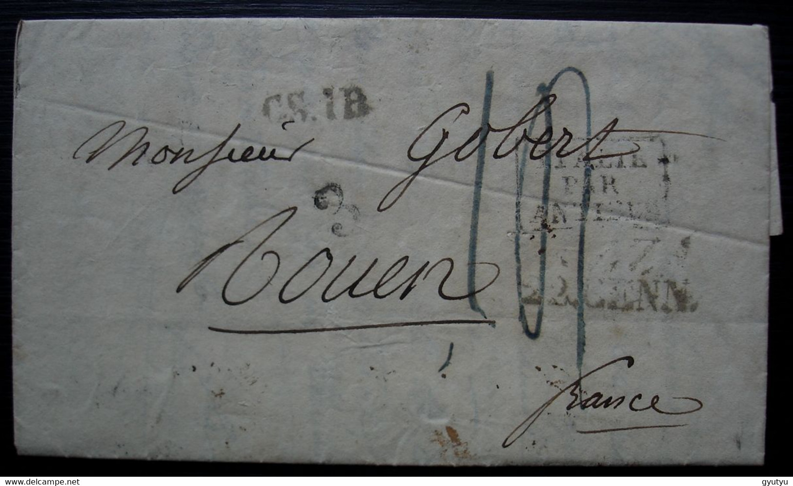 1830 Marque D'entrée Italie Par Antibes (NIZZA 22 CENN. ?) C.S.1B, Chiffre 3 Au Centre, Lettre Pour Rouen - Marques D'entrées