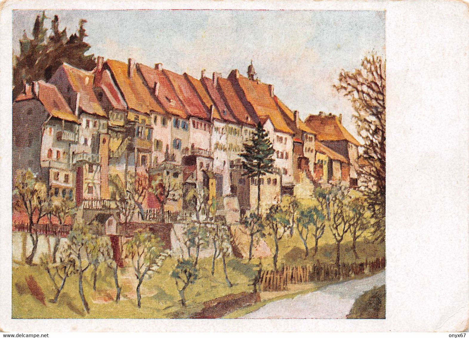 GF-FERRETTE-PFIRT-68-Haut Rhin-Illustrateur-Dessin-Dessinée Vue Sur Le Village GRAND FORMAT - Ferrette