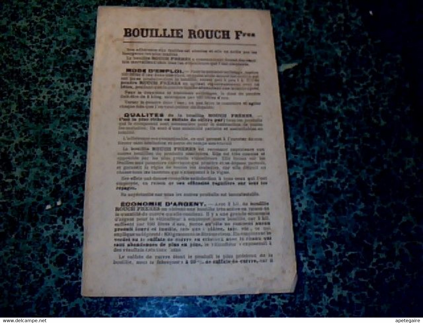 Publicité Très-vieux  Buvard Bouillie Rouch Frères à Toulouse Imprimé Recto- Verso - R
