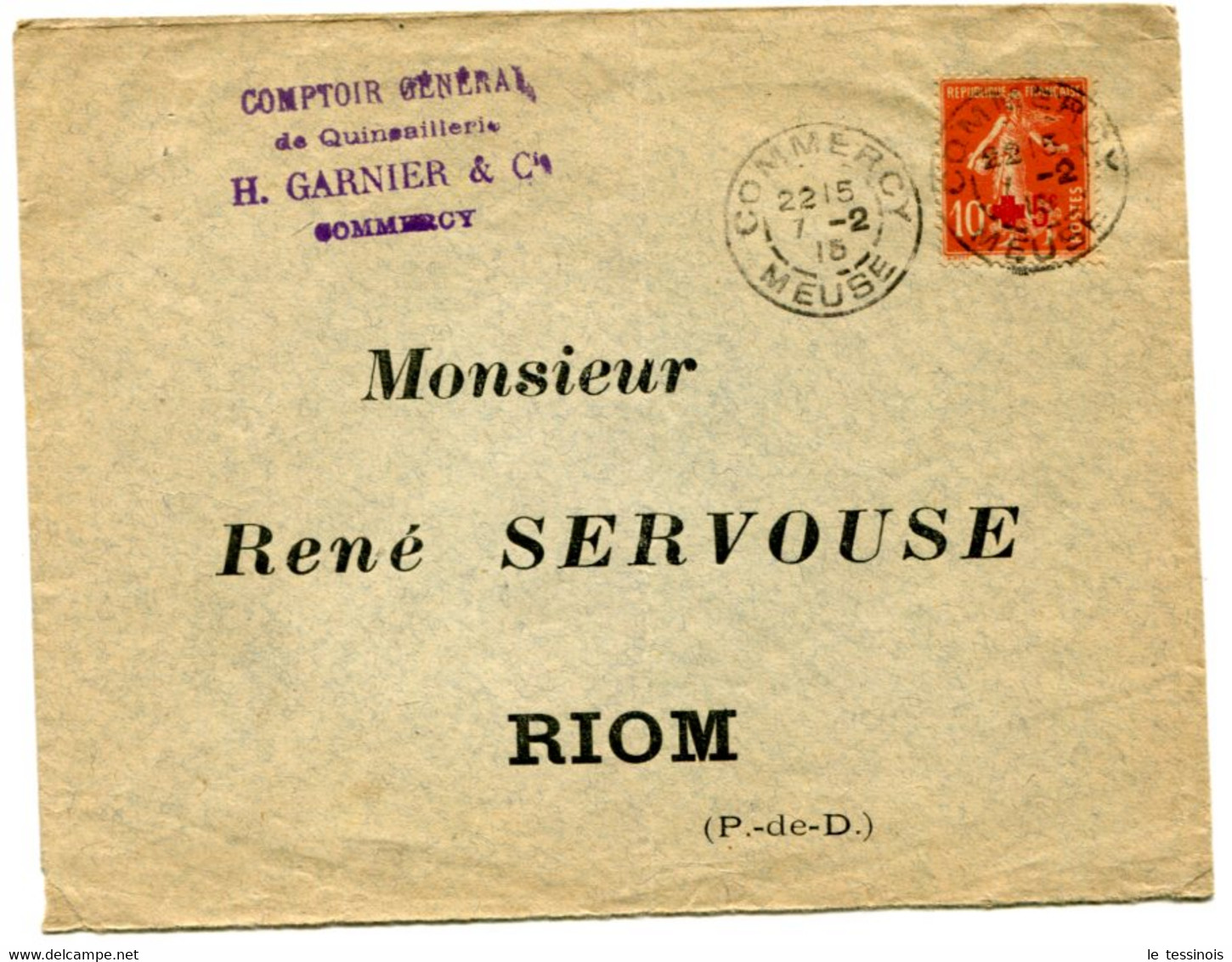 Lettre  De 1915 Avec TP Semeuse  Surchargé N°146 Seul - Andere & Zonder Classificatie