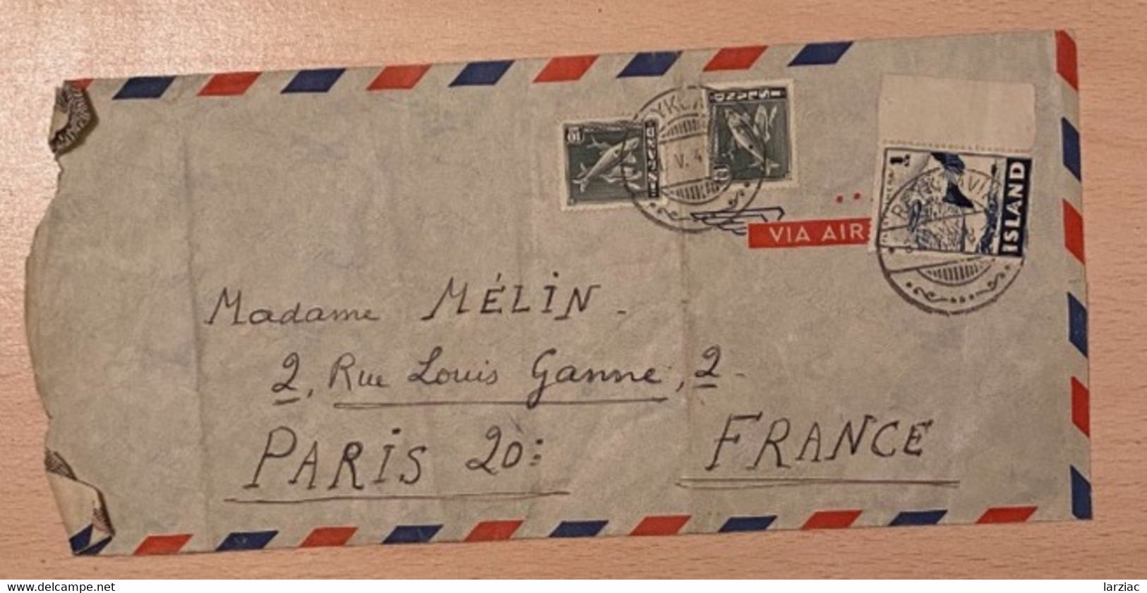 Enveloppe Affranchie Islande Pour Paris 1948 - Cartas & Documentos