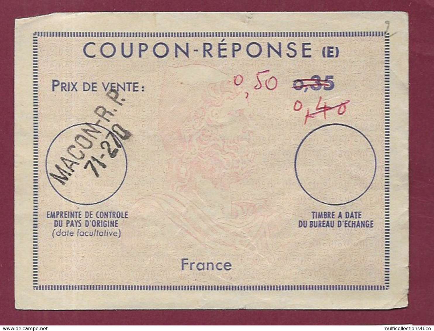 081120 -  COUPON REPONSE (E) - MACON R.P. 71-270 - Coupons-réponse