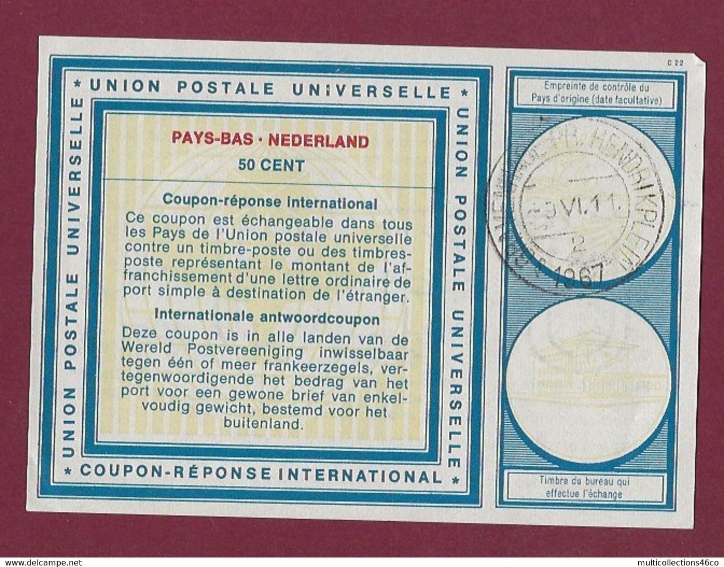 081120 -  COUPON REPONSE INTERNATIONAL  PAYS BAS 50 CENT - Gravenhage 1967 - Cupón-respuesta