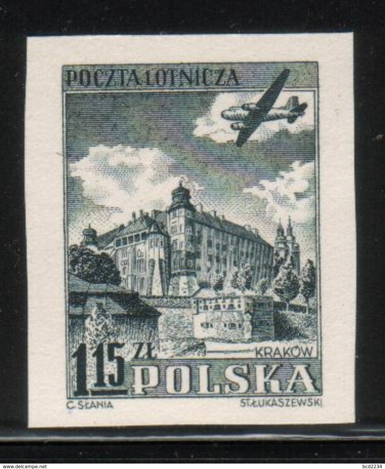 POLAND SLANIA RARE 1954 AIRMAIL PLANE & CASTLE BLACK PROOF Airplanes Architecture - Other & Unclassified