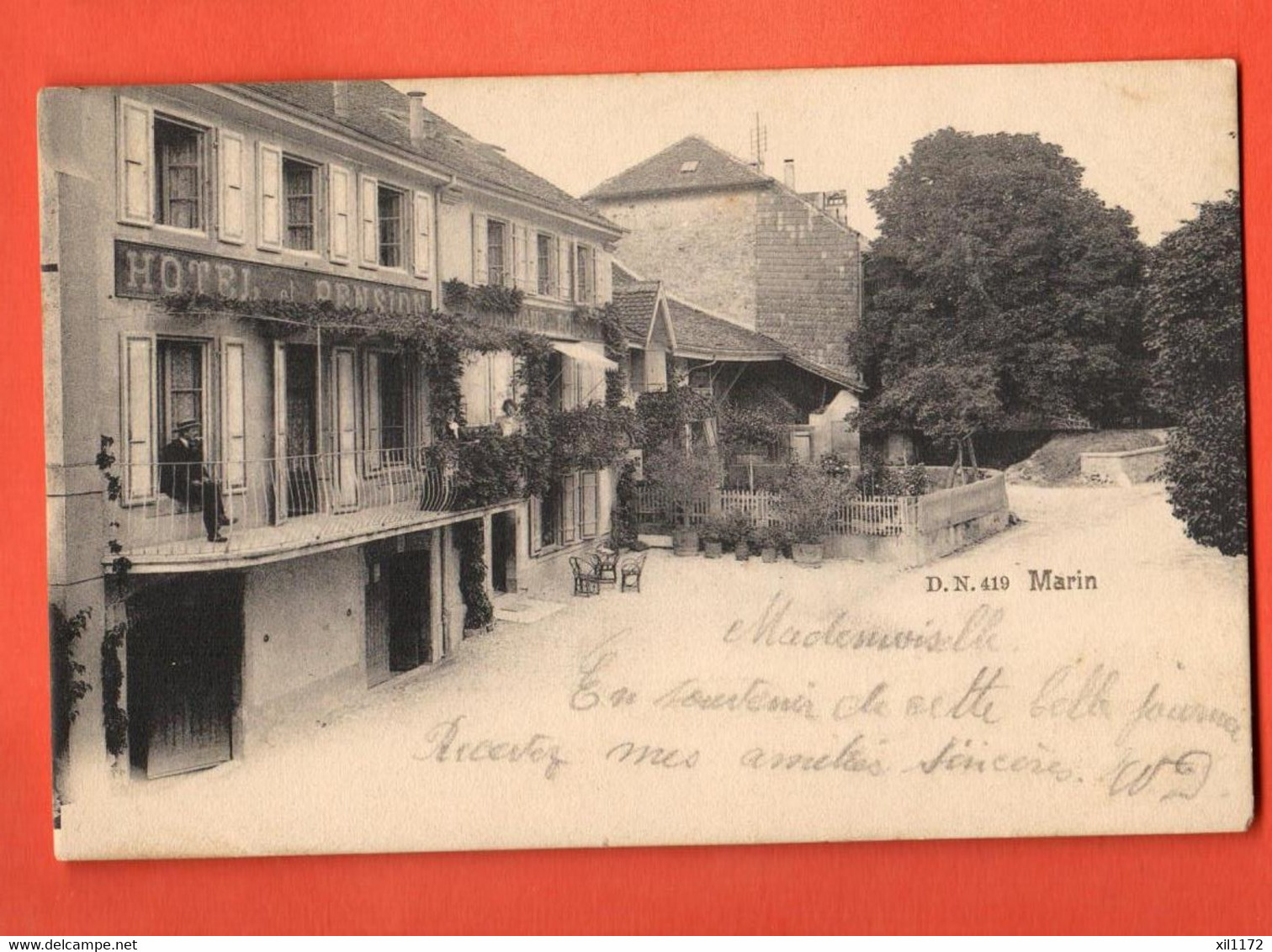 ZBT-17 Hotel Pension Fillieux Marin Marin-Epagnier La Tène. , ANIME. CN 419 Précurseur, Circulé 1904 - Marin