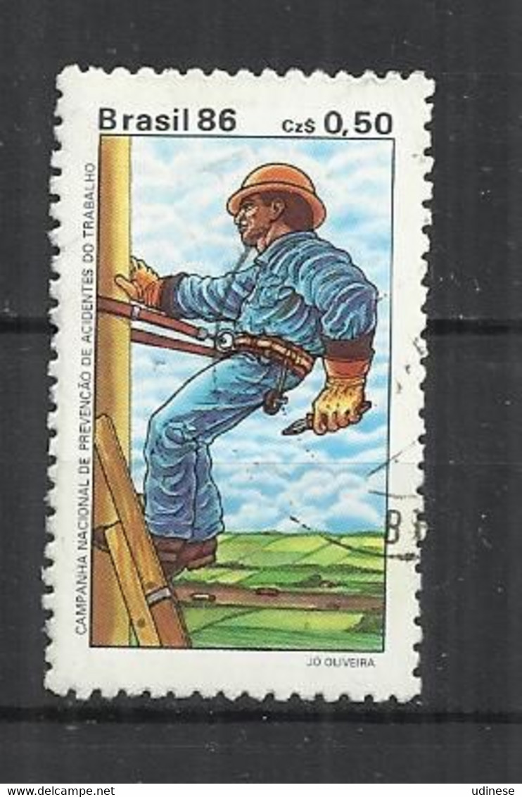 BRAZIL 1986 - SAFETY AT WORK - POSTALLY  USED OBLITERE GESTEMPELT USADO - Other & Unclassified